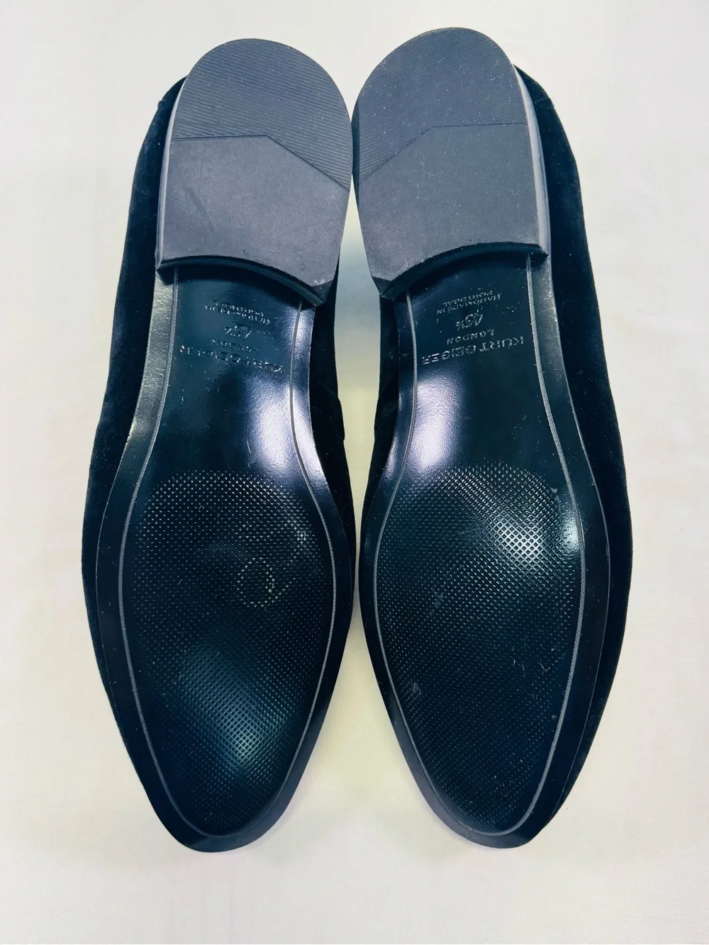 Kurt Geiger Black Velvet Slip-On Loafers with Gold Bird Emblem